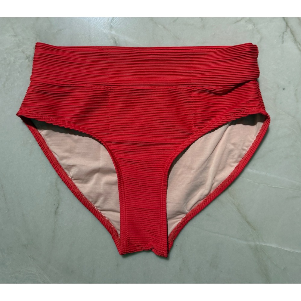 Nani Swimwear Red Ribbed High Waisted Bikini Bottoms Size Small Full Coverage